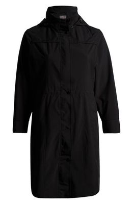 Gallery Water Resistant Raincoat with Removable Hood in Black