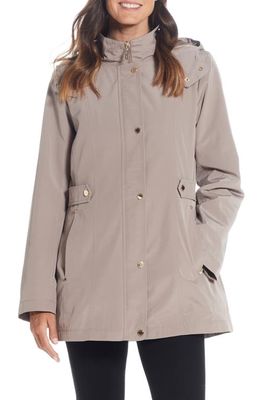 Gallery Water Resistant Zip Front Rain Jacket in Taupe Grey