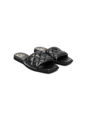 Gallucci Kids quilted flat leather mules - Black