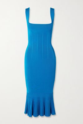 Galvan - Atalanta Pleated Stretch-knit Midi Dress - Blue