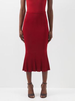 Galvan - Atalanta Ribbed Fishtail-hem Skirt - Womens - Red