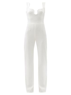 Galvan - Barcelona Scalloped Jersey Jumpsuit - Womens - White