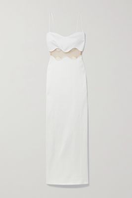Galvan - Isola Bella Mesh-paneled Knitted Maxi Dress - White