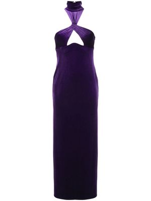 Galvan London Cleveland velvet halterneck dress - Purple