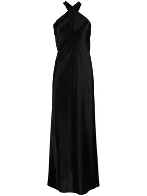 Galvan London crossover-neck satin maxi dress - Black