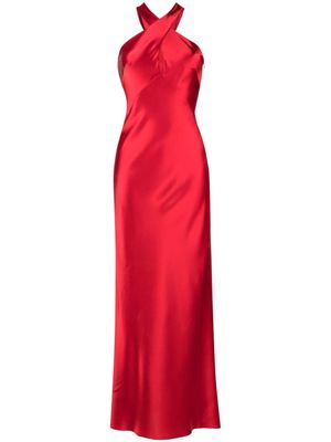 Galvan London Evelyn crossover-neck satin maxi dress - Red