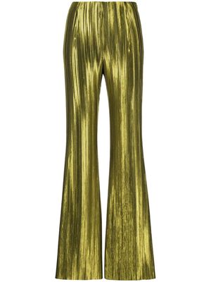 Galvan London metallic-finish pleated flared trousers - Green