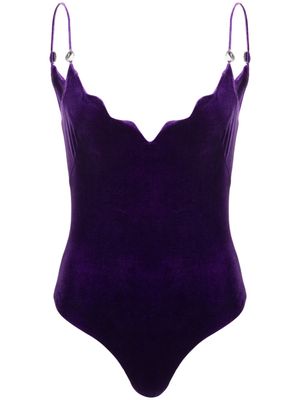 Galvan London Pat Globe velvet bodysuit - Purple