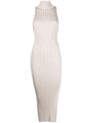 Galvan London Rhea metallic ribbed-knit midi dress - Neutrals