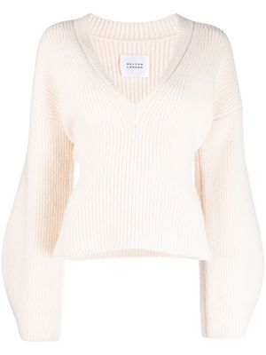 Galvan London rib-knit deep-V wool jumper - White