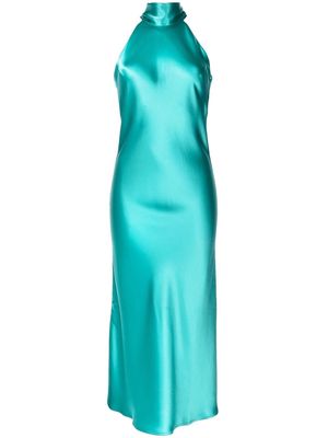 Galvan London Sienna satin halterneck dress - Blue