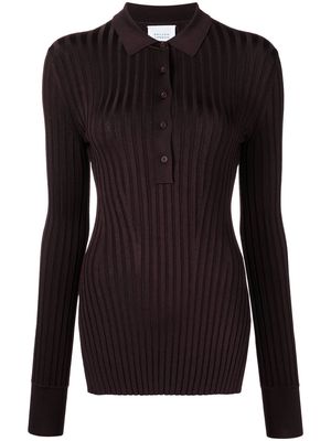 Galvan long-sleeve knitted polo shirt - Brown