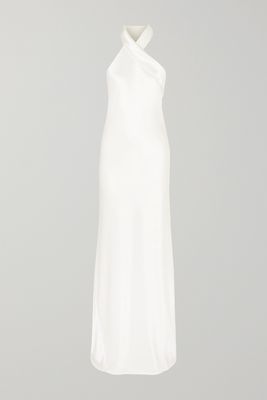 Galvan - Mayfair Halterneck Asymmetric Satin Gown - White