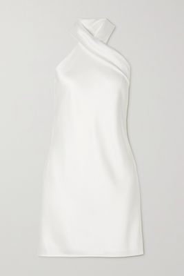 Galvan - Pandora Tie-detailed Satin Halterneck Mini Dress - White