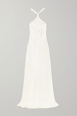 Galvan - Santorini Twisted Halterneck Silk-satin Gown - White