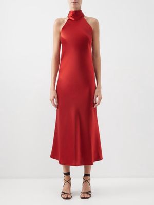 Galvan - Sienna Tie-neck Satin Dress - Womens - Rust