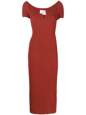 Galvan V-neck ribbed knitted dress - Red