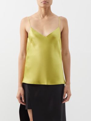 Galvan - V-neck Satin Camisole Top - Womens - Chartreuse