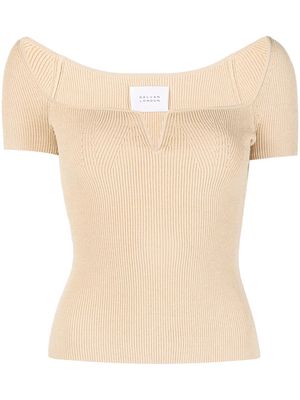 Galvan V-neck short-sleeved knitted top - Brown