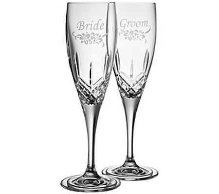 Galway Crystal Bride & Groom Glass Flute Pair