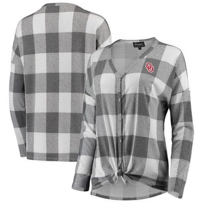 GAMEDAY COUTURE Women's Gray/White Oklahoma Sooners Check Your Facts Plaid Button-Up Long Sleeve Shirt