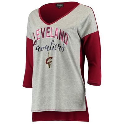 GAMEDAY COUTURE Women's Heathered Gray Cleveland Cavaliers Meet Your Match Colorblock 3/4-Sleeve Tri-Blend V-Neck T-Shirt in Heather Gray at