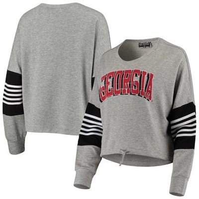 GAMEDAY COUTURE Women's Heathered Gray Georgia Bulldogs Real MVP French Terry Tri-Blend Striped Pullover Sweatshirt in Heather Gray
