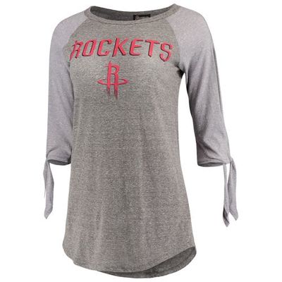 GAMEDAY COUTURE Women's Heathered Gray Houston Rockets Open Shoulder Raglan Tri-Blend 3/4-Sleeve T-Shirt
