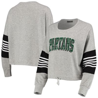 GAMEDAY COUTURE Women's Heathered Gray Michigan State Spartans Real MVP French Terry Tri-Blend Striped Pullover Sweatshirt