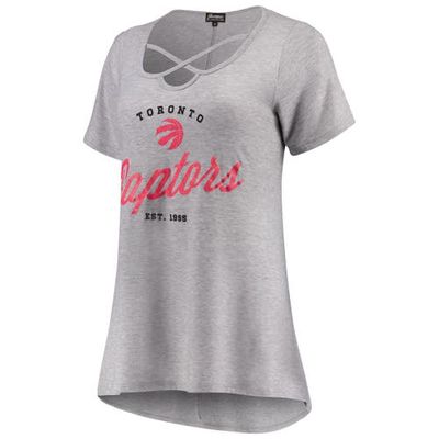 GAMEDAY COUTURE Women's Heathered Gray Toronto Raptors Criss Cross Front Tri-Blend T-Shirt