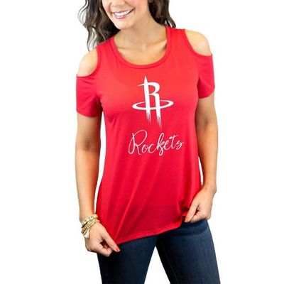 GAMEDAY COUTURE Women's Red Houston Rockets Cold Shoulder Flowy Tri-Blend T-Shirt