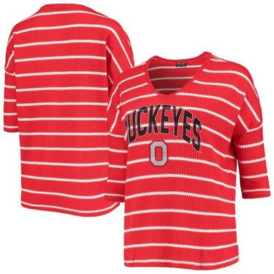 GAMEDAY COUTURE Women's Scarlet Ohio State Buckeyes Striped Tri-Blend 3/4 Sleeve T-Shirt