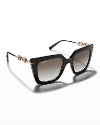 Gancini Chain Square Acetate & Metal Sunglasses