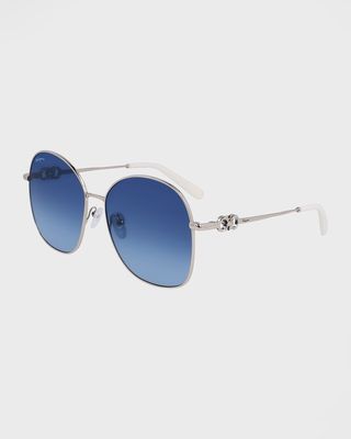 Gancini Rounded Oversized Square Metal Sunglasses
