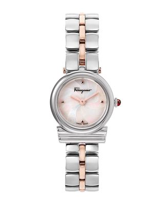 Gancini Stainless Steel Watch with Bracelet Strap, Silver/Rose Gold