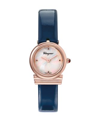 Gancini Stainless Steel Watch with Leather Strap, Rose Gold IP