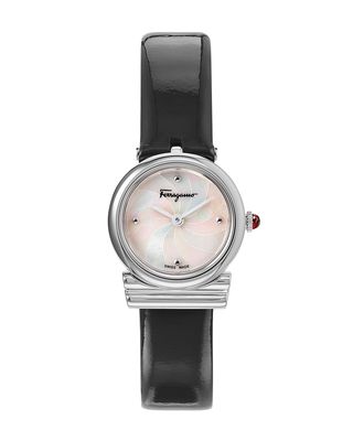 Gancini Stainless Steel Watch with Leather Strap, Silver