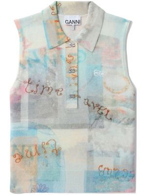 GANNI abstract-print fine-knit vest - Multicolour
