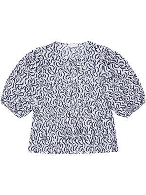 GANNI abstract-print organic cotton blouse - Blue