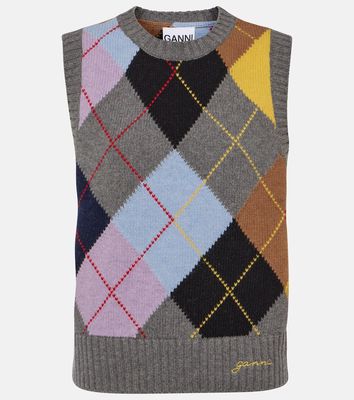 Ganni Argyle wool-blend sweater vest