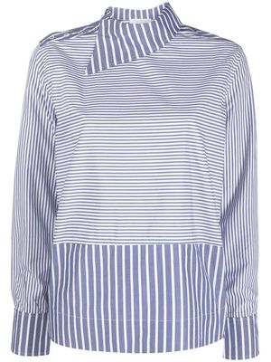 GANNI asymmetric-collar striped shirt - Blue