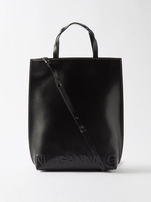 Ganni - Banner Logo-embossed Recycled-leather Tote Bag - Womens - Black