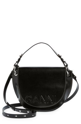 Ganni Banner Logo Recycled Leather Crossbody Bag in Black