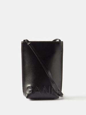Ganni - Banner Small Logo-embossed Recycled-leather Bag - Womens - Black