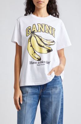 Ganni Basic Banana Organic Cotton Graphic T-Shirt in Bright White