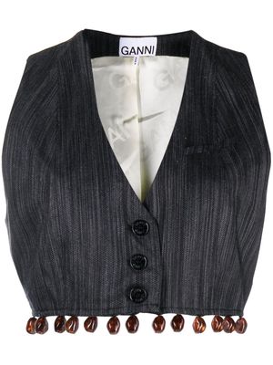 GANNI bead-embellished striped vest - Black