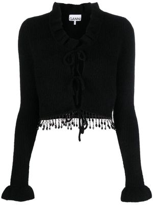 GANNI beaded fringe knitted cardigan - Black