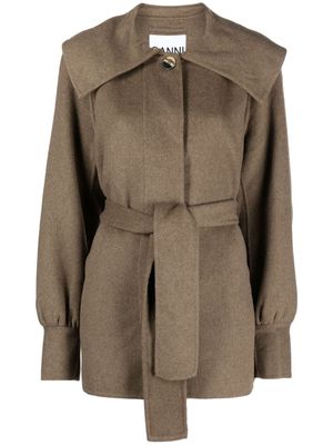 GANNI belted recycled wool-blend jacket - Brown