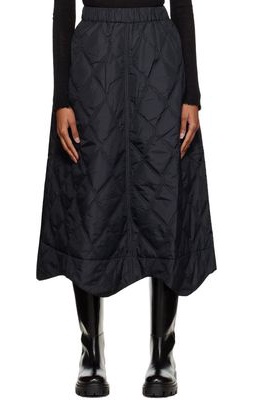 GANNI Black Quilted Midi Skirt