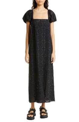 Ganni Broderie Anglaise Organic Cotton Dress in Black